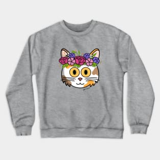 Colorful kitty with flower crown Crewneck Sweatshirt